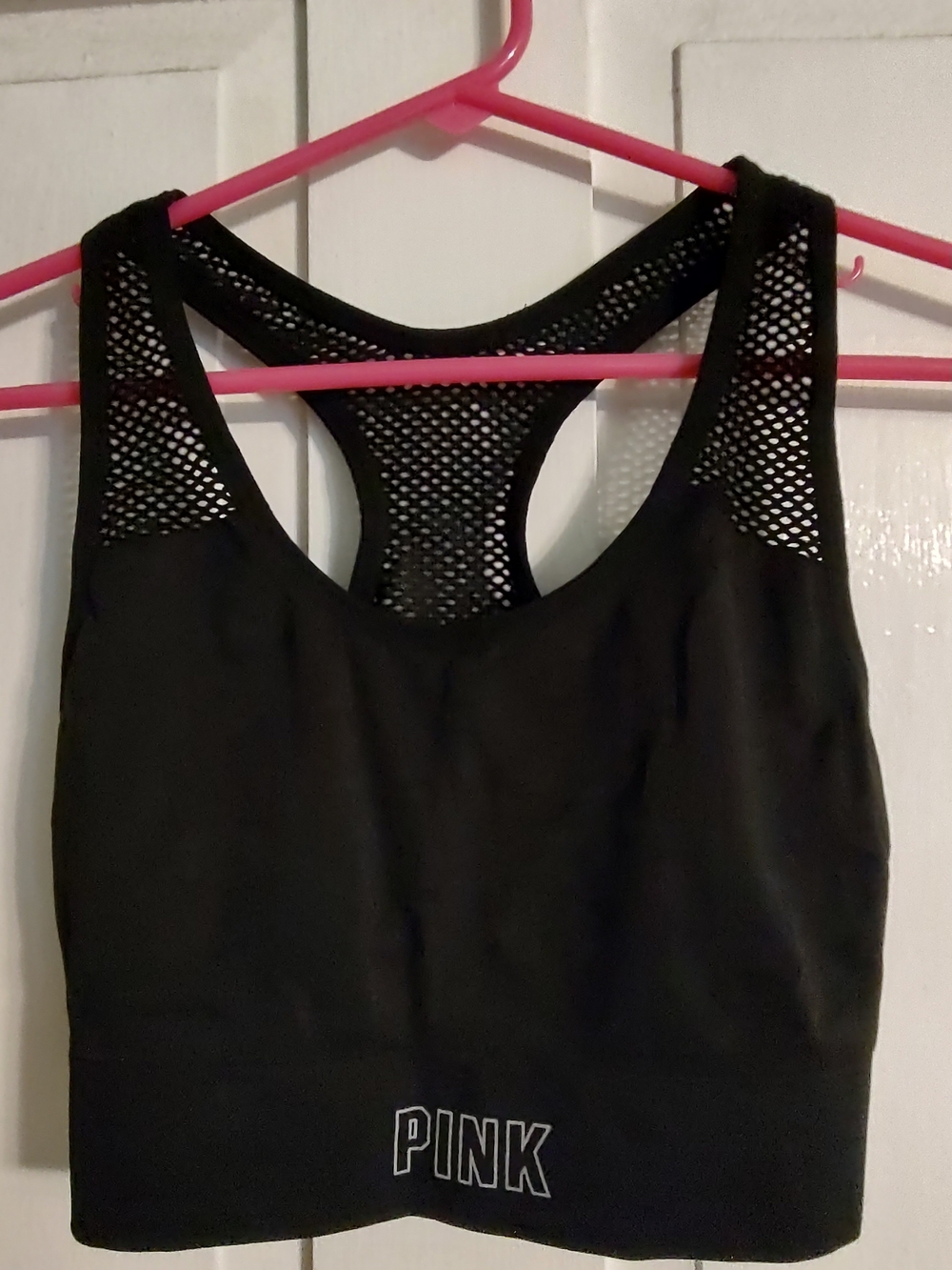 PINK Victoria's Secret Women's Black Mesh Racerback Sports Bralette LARGE